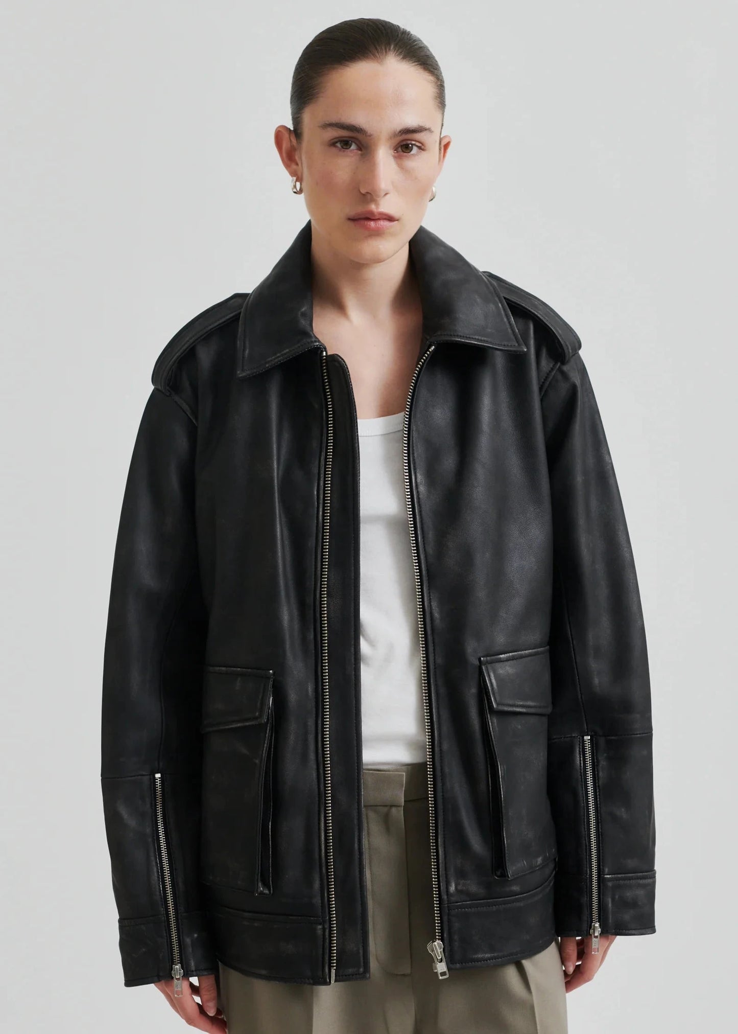 Second female auras leather jacket profile