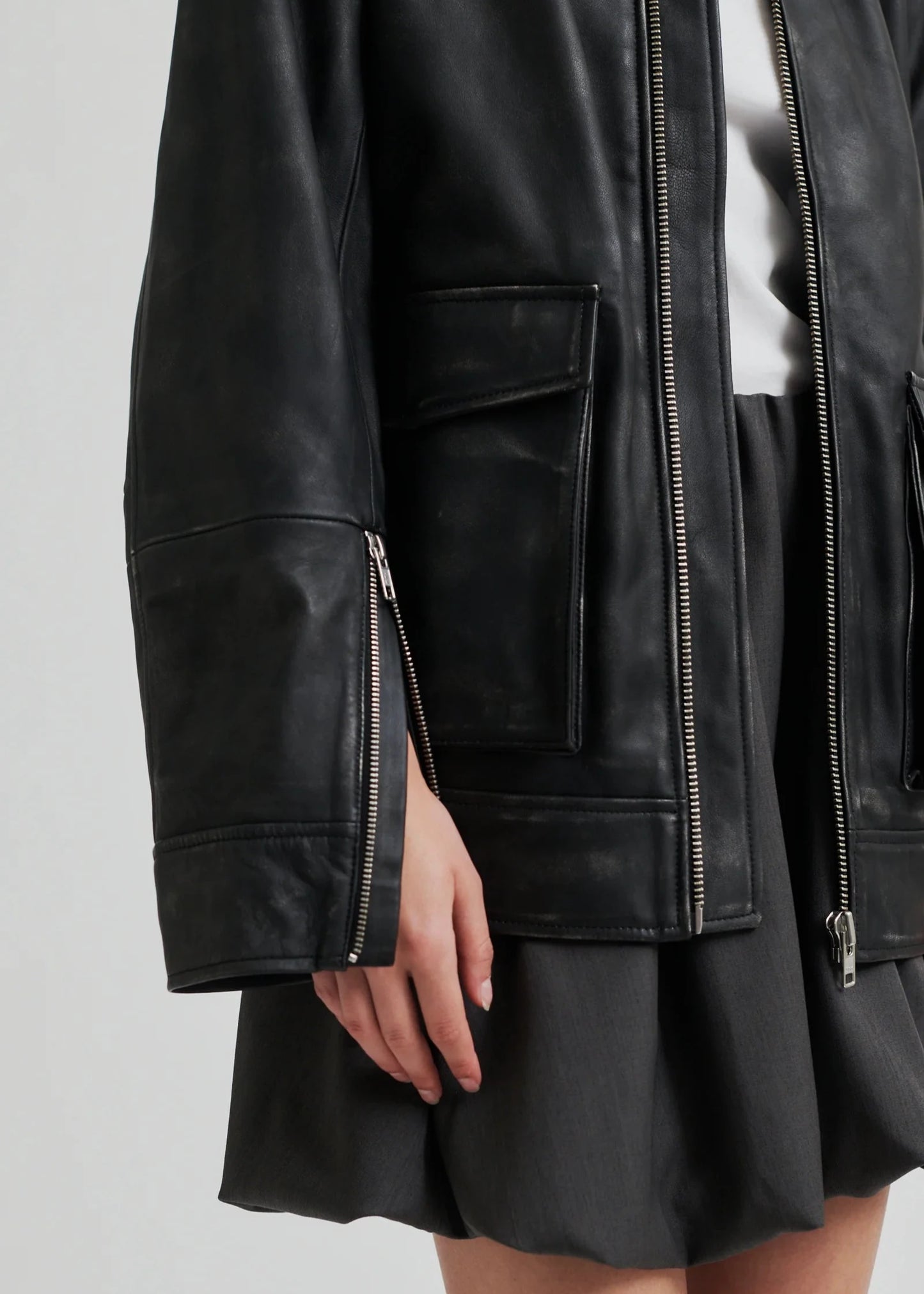 Second female auras leather jacket detail sleeves