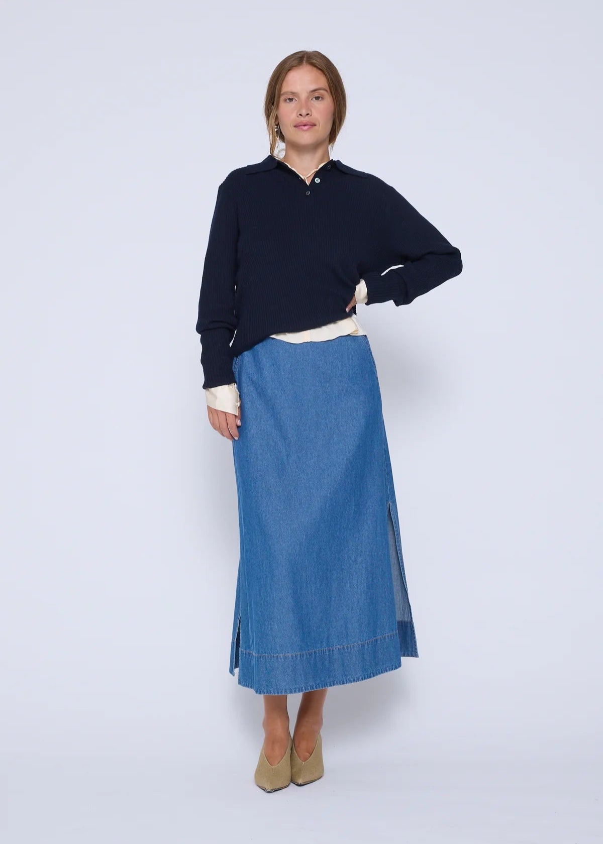 SIX AMES - belinda skirt stonewash blue front