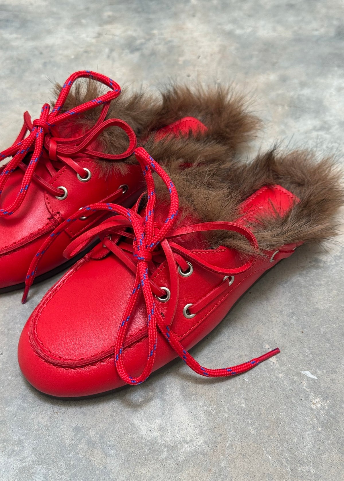 POSA - MULE HAIRY FUR-RED LEATHER