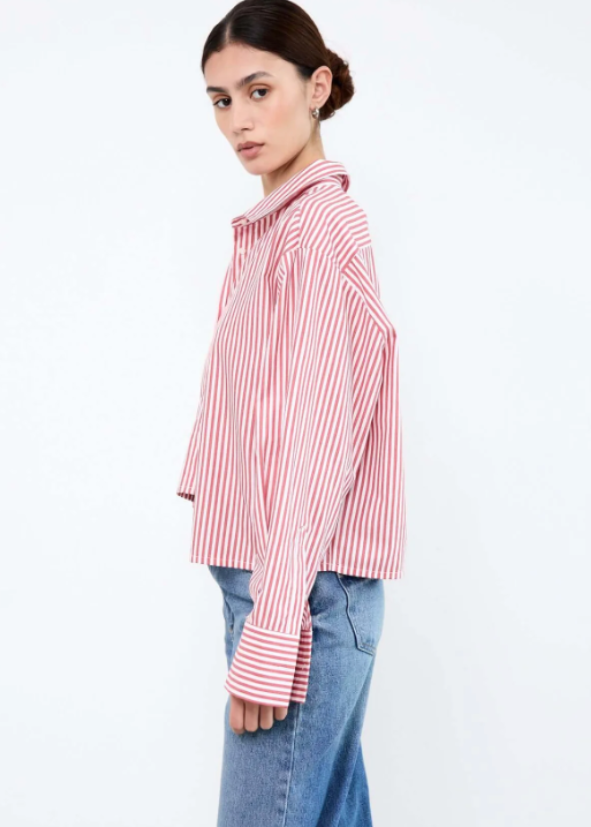 LIV THE LABEL - PIPPA SHIRT CROPPED RED STRIPE
