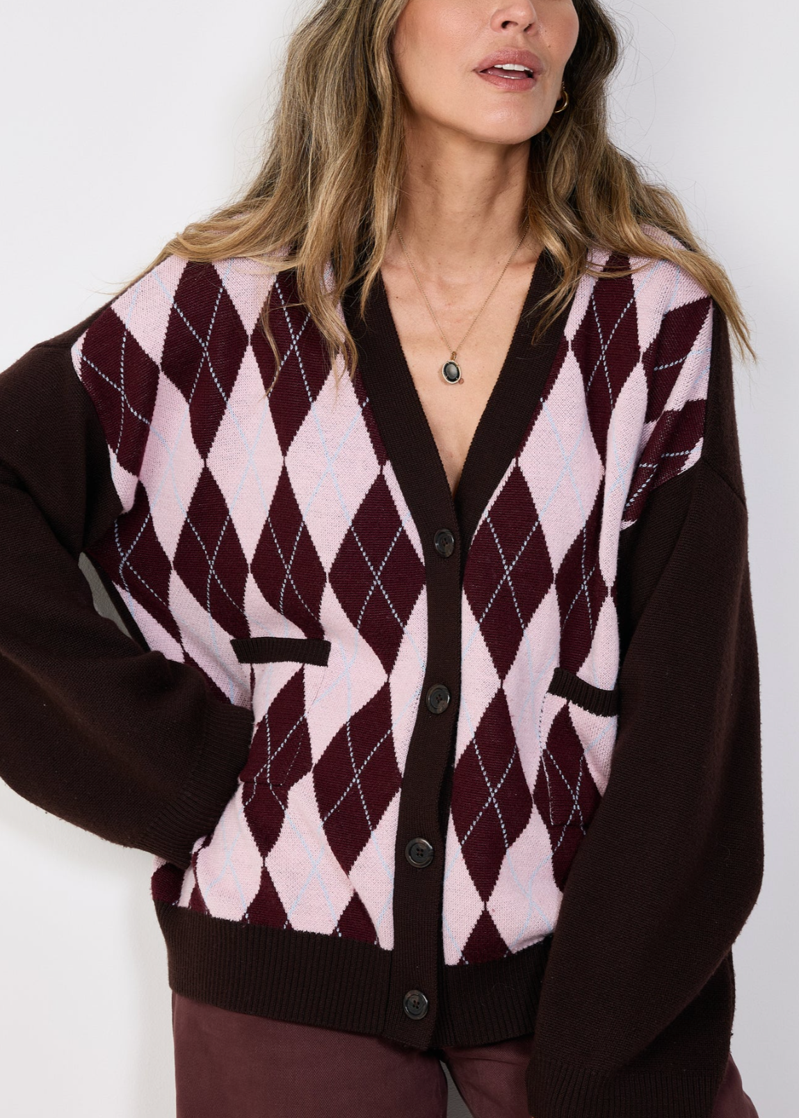 CARDIGAN BROWN PINK ARGYLE