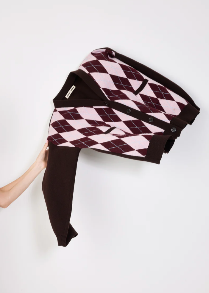 CARDIGAN BROWN PINK ARGYLE