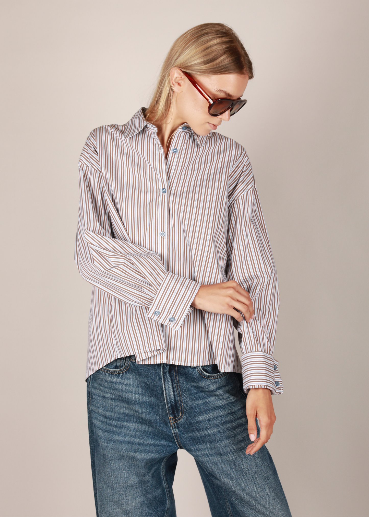 NOTED ANTWERP - ANNI SHIRT STRIPE BLUE BROWN