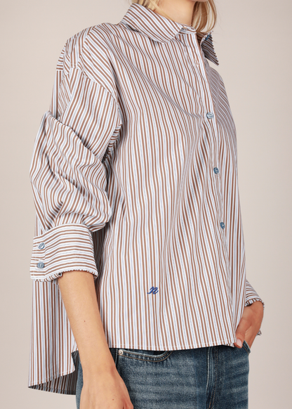 NOTED ANTWERP - ANNI SHIRT STRIPE BLUE BROWN
