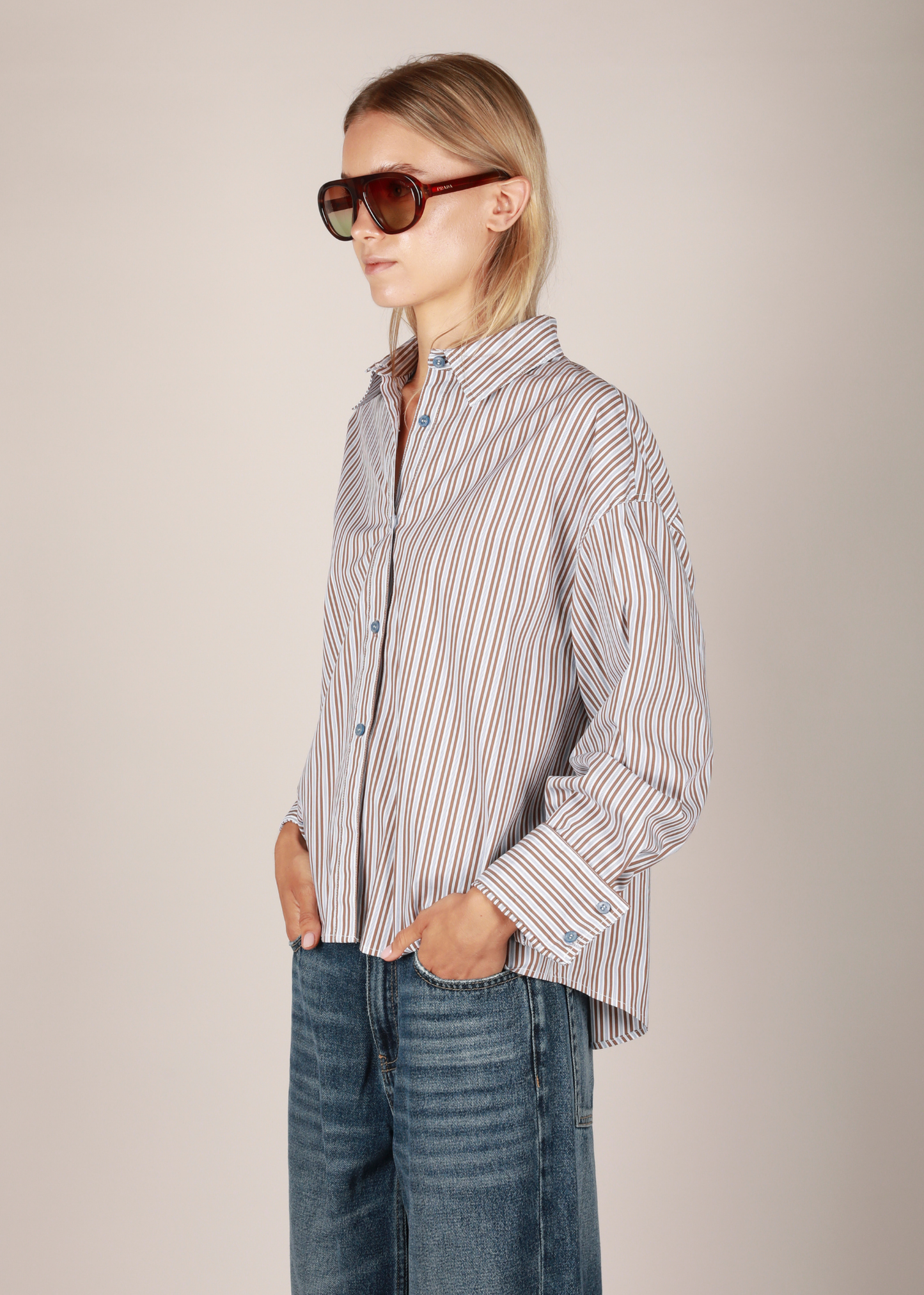 NOTED ANTWERP - ANNI SHIRT STRIPE BLUE BROWN