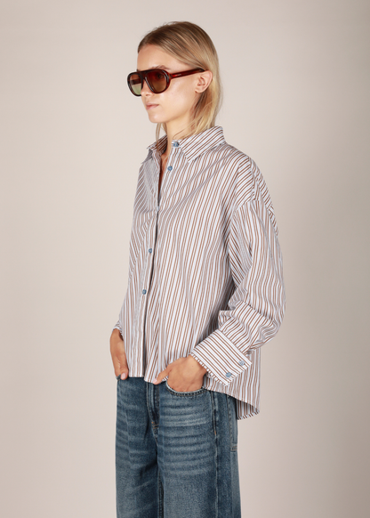 NOTED ANTWERP - ANNI SHIRT STRIPE BLUE BROWN