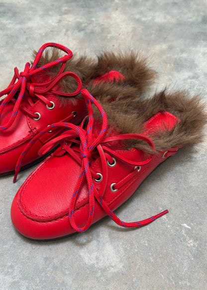 POSA - MULE HAIRY FUR-RED LEATHER