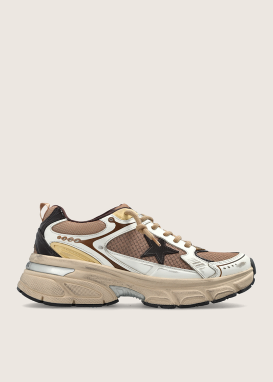 GOLDEN GOOSE - LIGHTSTAR MESHWHITE BROWN BEIGE