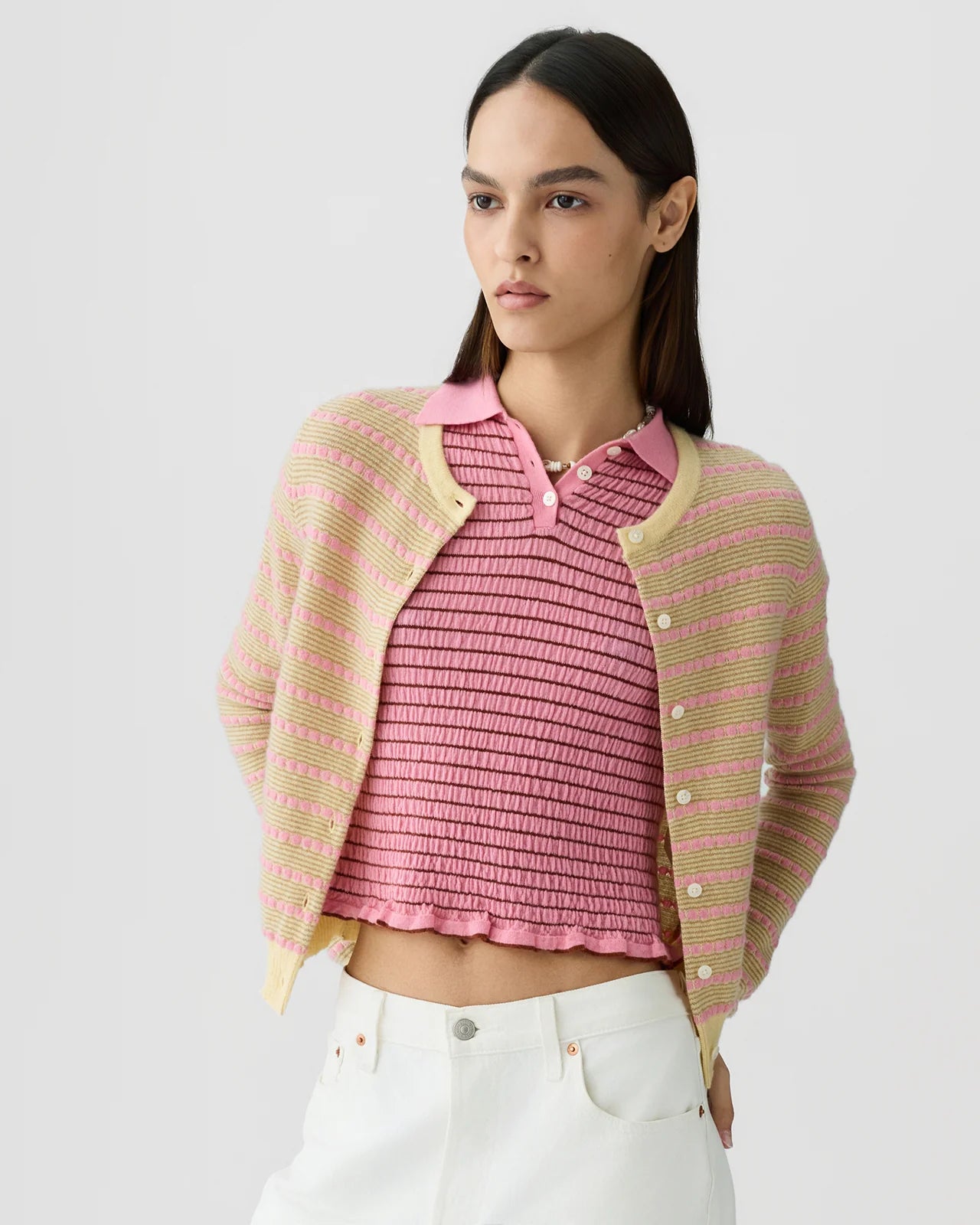 GUEST IN RESIDENCE - PEBBLE STRIPE JANE CARDIGAN BUTTER COMBO