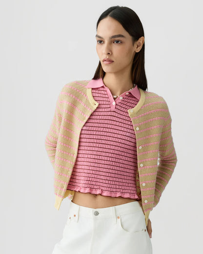 GUEST IN RESIDENCE - PEBBLE STRIPE JANE CARDIGAN BUTTER COMBO