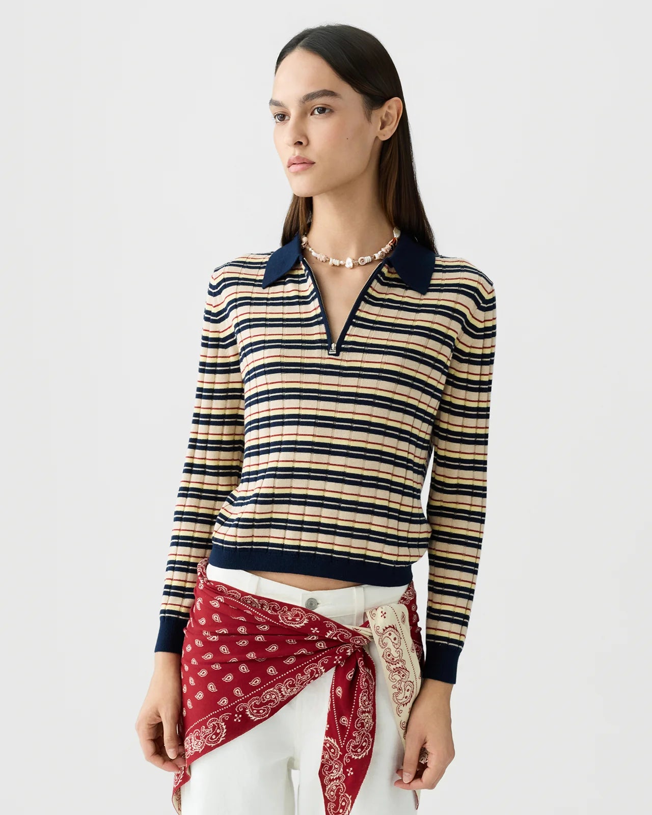 GUEST IN RESIDENCE - TRACK POLO STRIPE BLEU