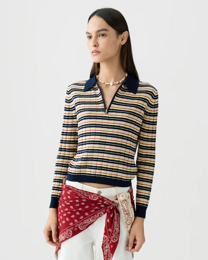 GUEST IN RESIDENCE - TRACK POLO STRIPE BLEU