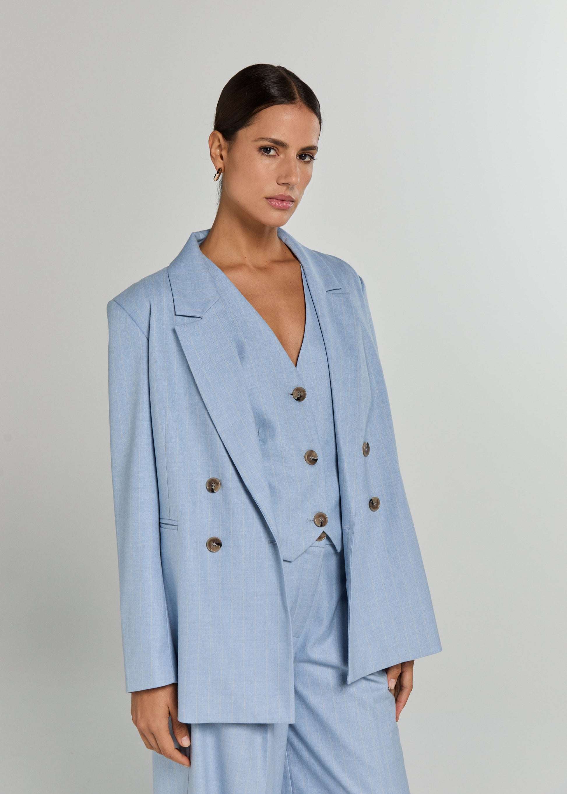 Liv the label - indy blazer pinstripe blue front