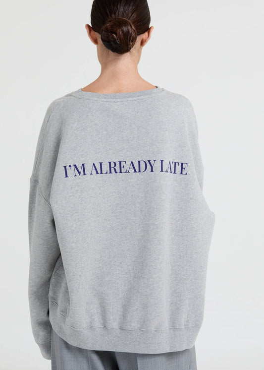 The Cooper 'Already late' Sweater is crafted from 100% premium cotton. Designed for a relaxed silhouette with slightly dropped shoulders and ribbed trims. While the front remains minimal, the back features our bold "I'm already late" typography.

