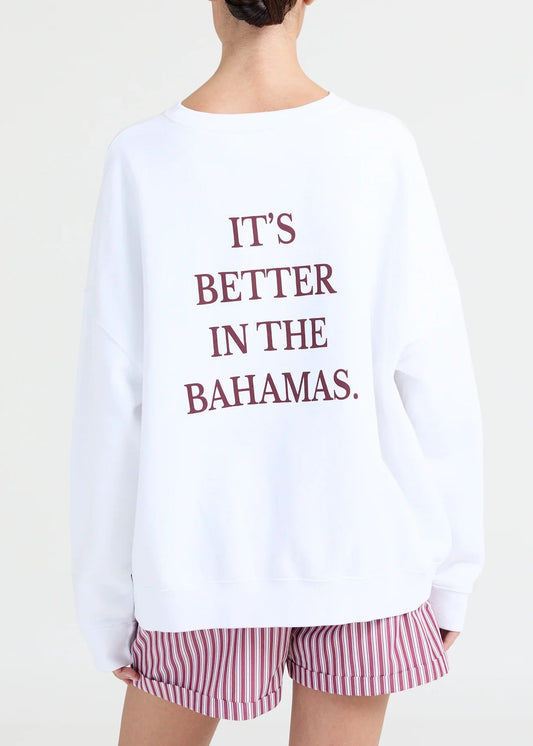 The Cooper 'Already late' Sweater is crafted from 100% premium cotton. Designed for a relaxed silhouette with slightly dropped shoulders and ribbed trims. While the front remains minimal, the back features our bold "It's better in the Bahamas" typography.