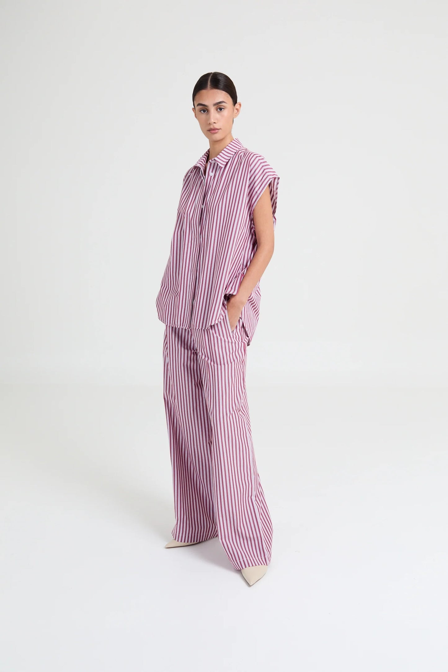 LEONIE PANTS ELAST.PINK/BOURUNDY