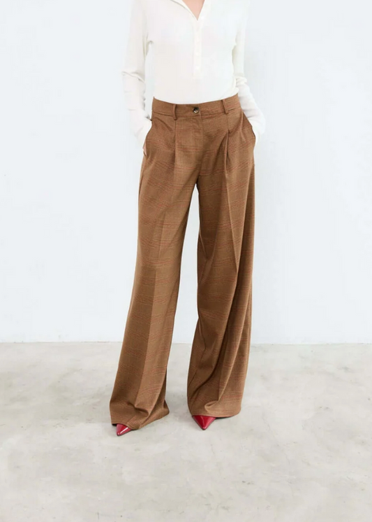 LIV THE LABEL - LOGAN PANTS CAMEL PRINCE OF WALES