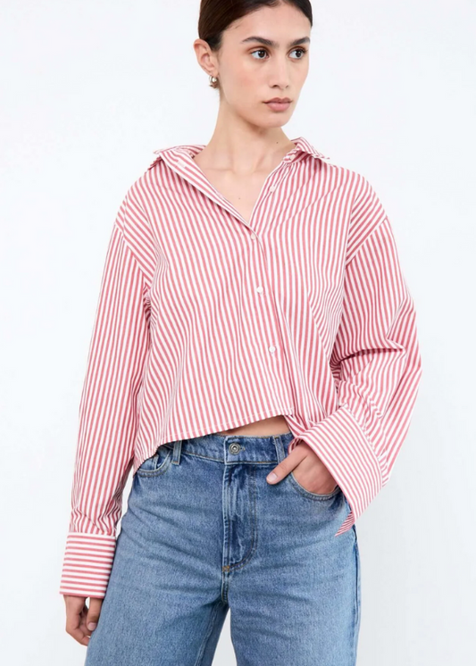 LIV THE LABEL - PIPPA SHIRT CROPPED RED STRIPE