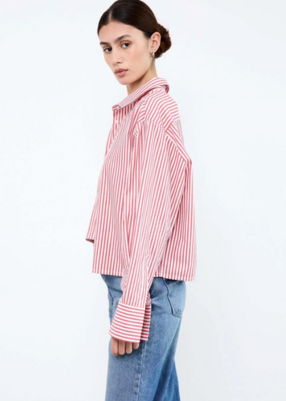 LIV THE LABEL - PIPPA SHIRT CROPPED RED STRIPE