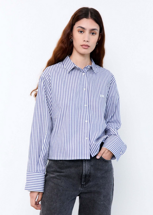 LIV THE LABEL - PIPPA SHIRT CROPPED BLEU STRIPE