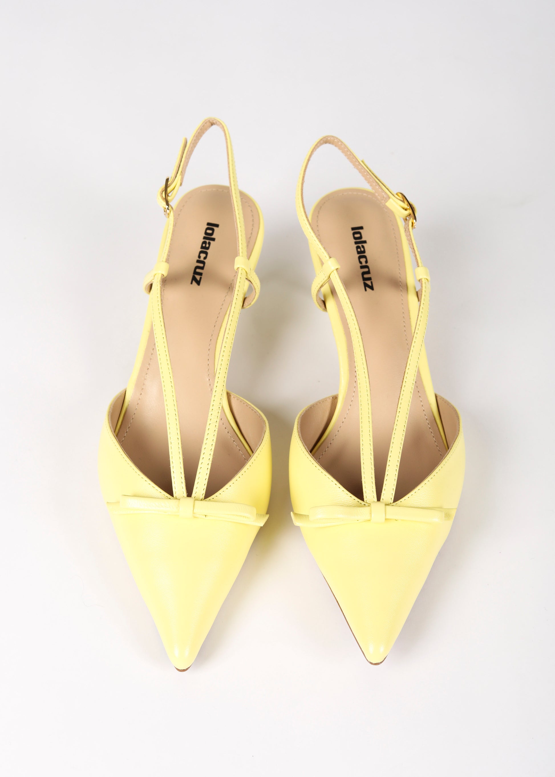 Lola Cruz satina heel yellow front