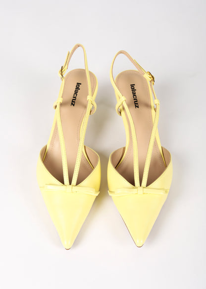 Lola Cruz satina heel yellow front