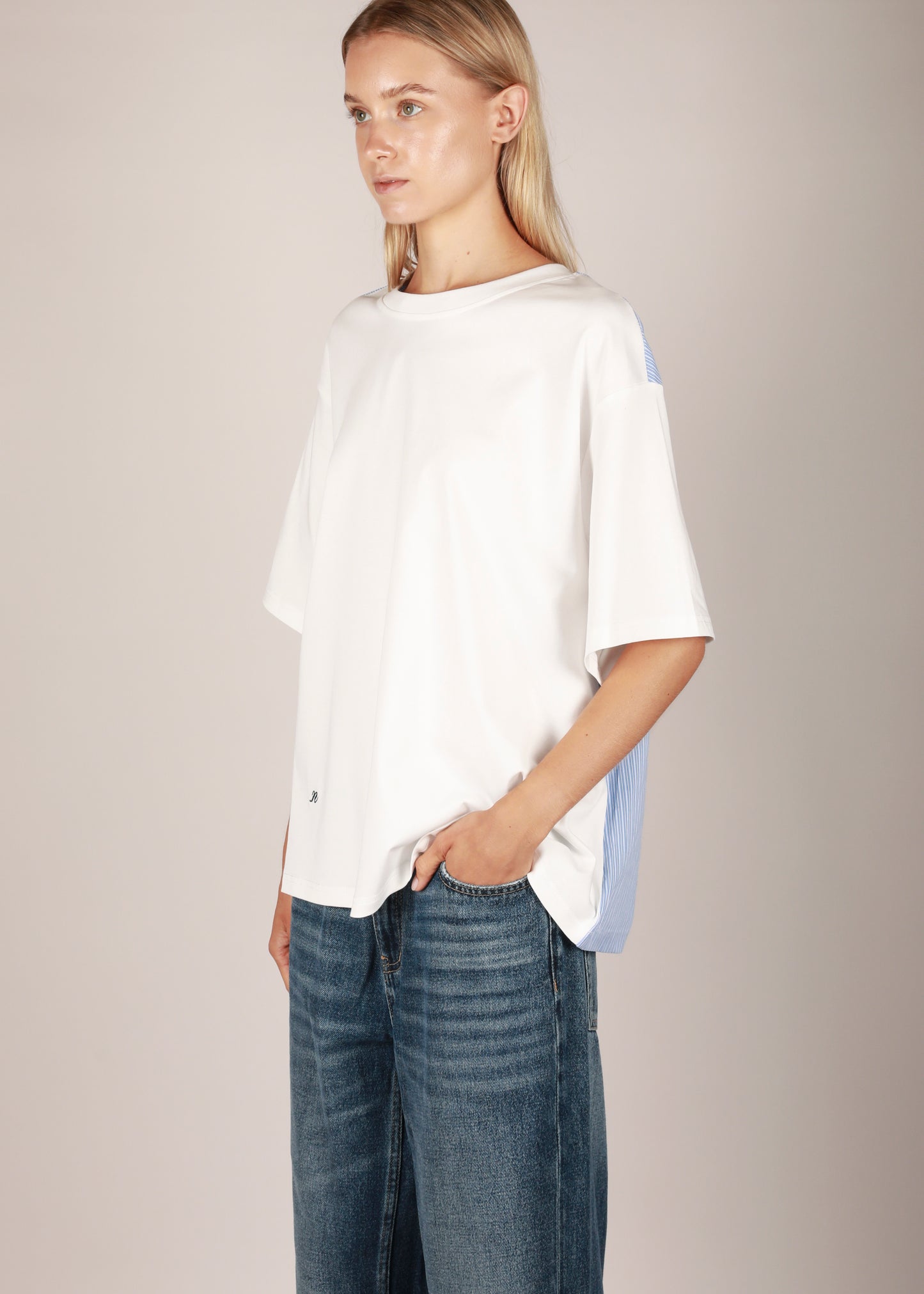 NOTED ANTWERP - COLI TOP TSHIRT WHITE/STRIPE BLEU