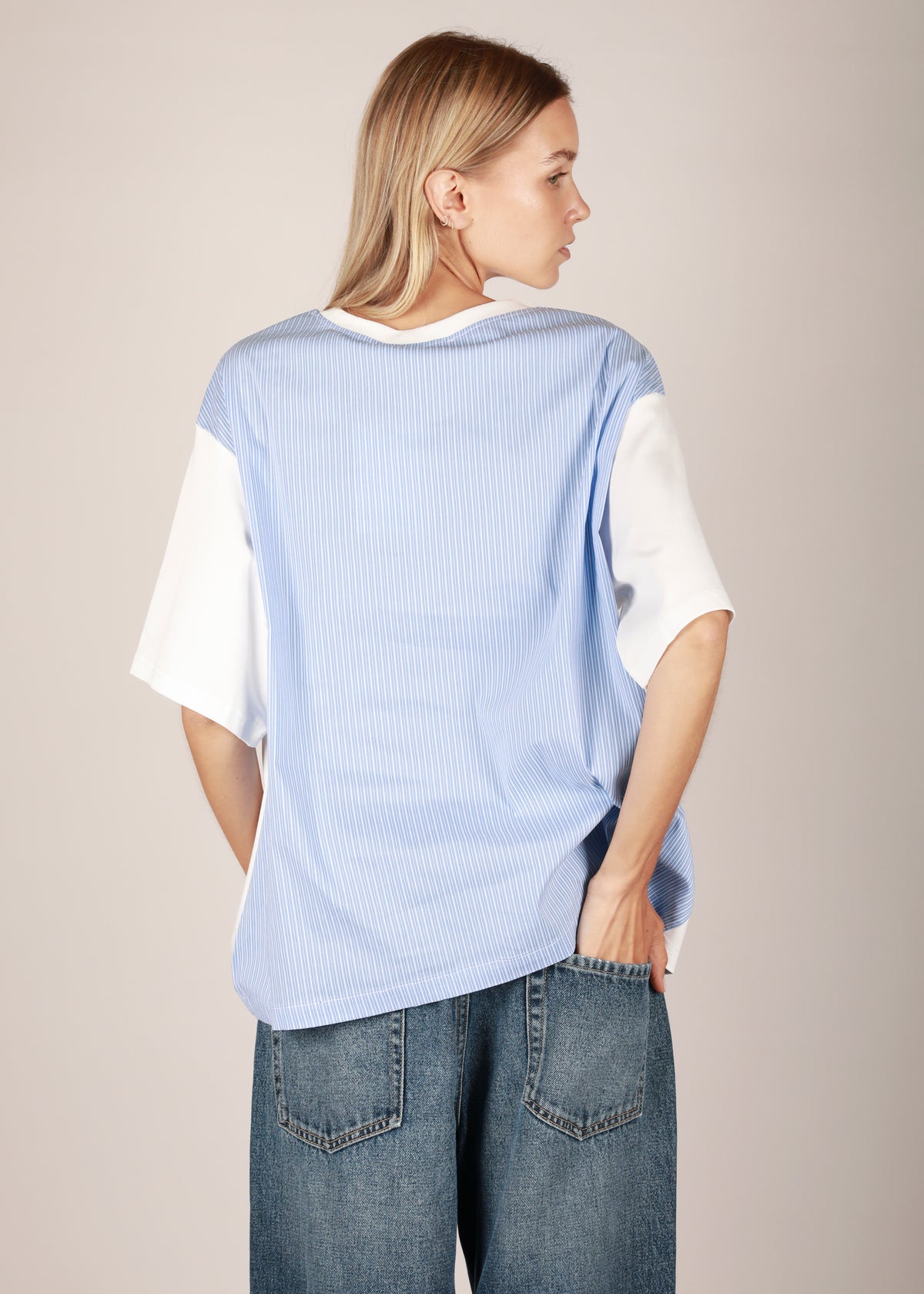 NOTED ANTWERP - COLI TOP TSHIRT WHITE/STRIPE BLEU