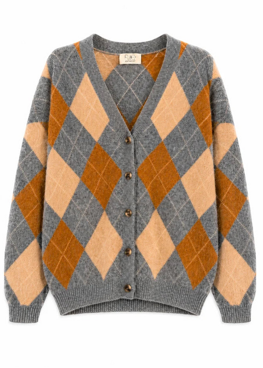 RAE - ARGYLE CARDIGAN GREY CHECK