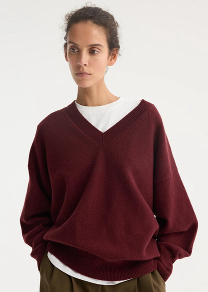 ROHE - PULL BURGUNDY V-NECK