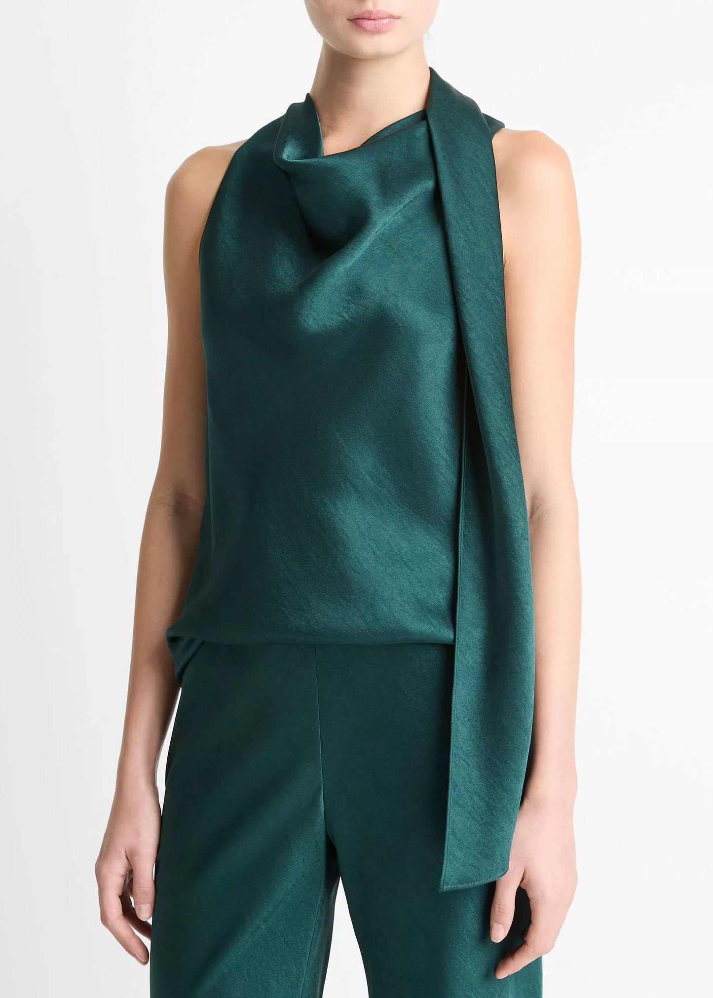 TOP SCARF SATIN GREEN